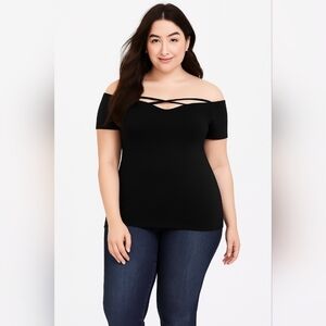Torrid Black Off Shoulder Strappy Foxy Tee 3x New